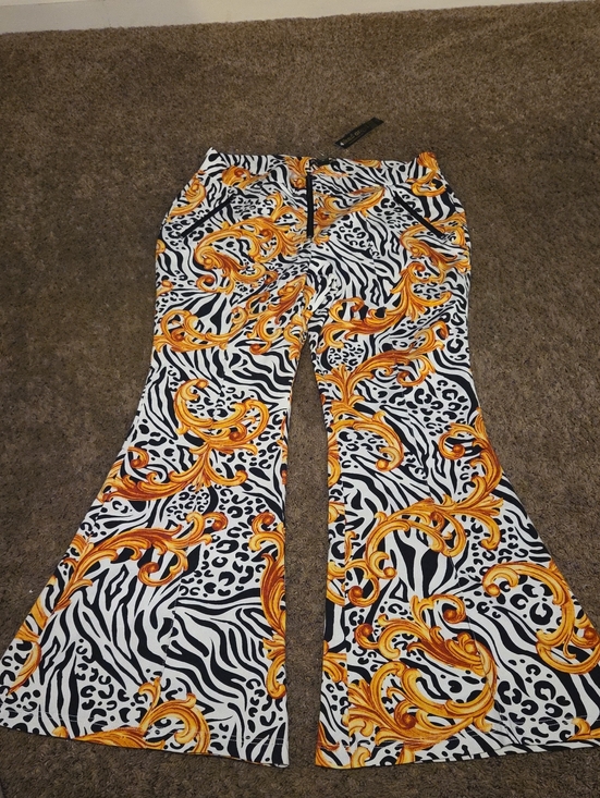 like an angel Pants - Zebra & Gold Scroll Flare Pants